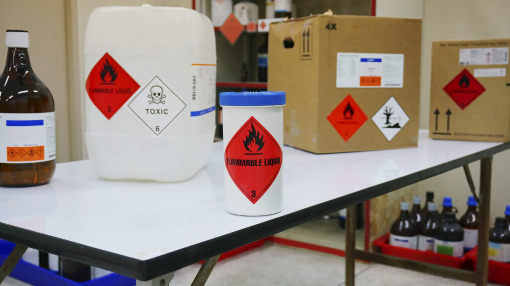 Variety type of chemical container with many of chemical hazard