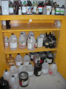 shelves with hazardous materials